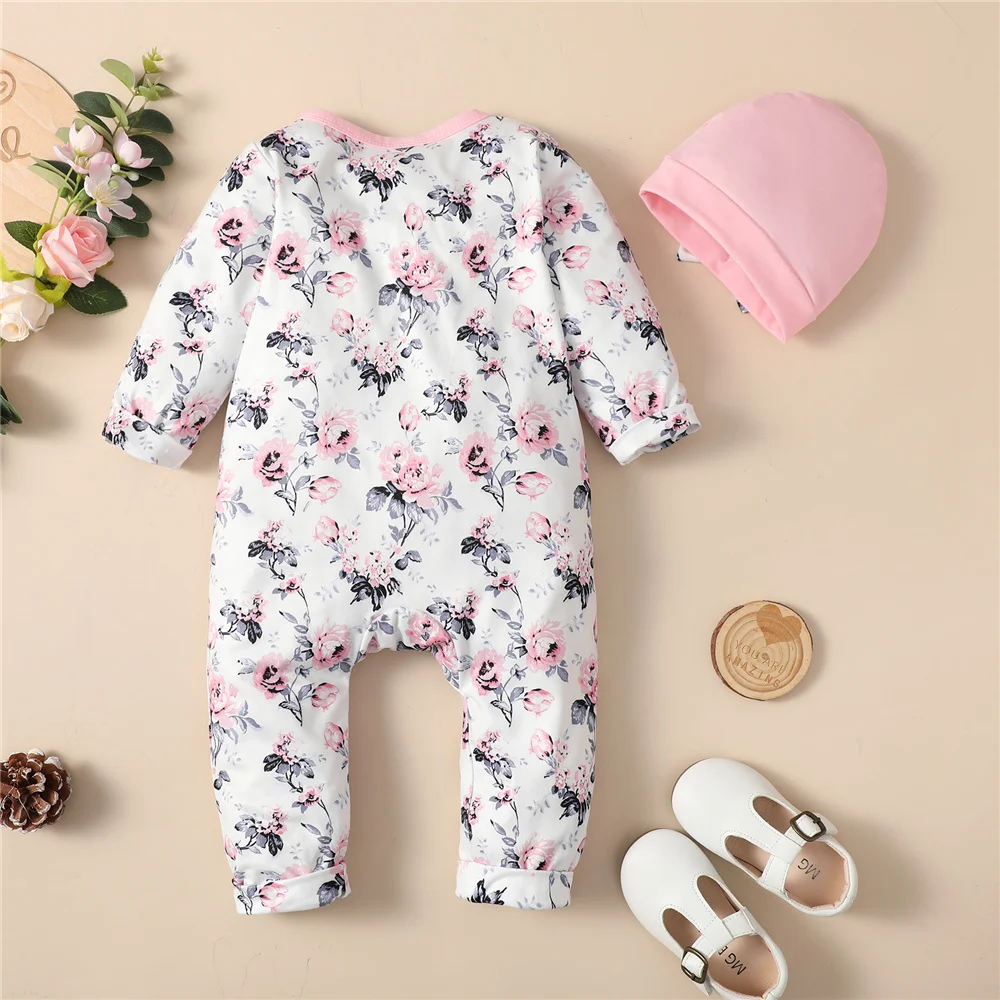 Pelele floral para bebé niña – Manga larga con sombrero de primavera - imagen 3