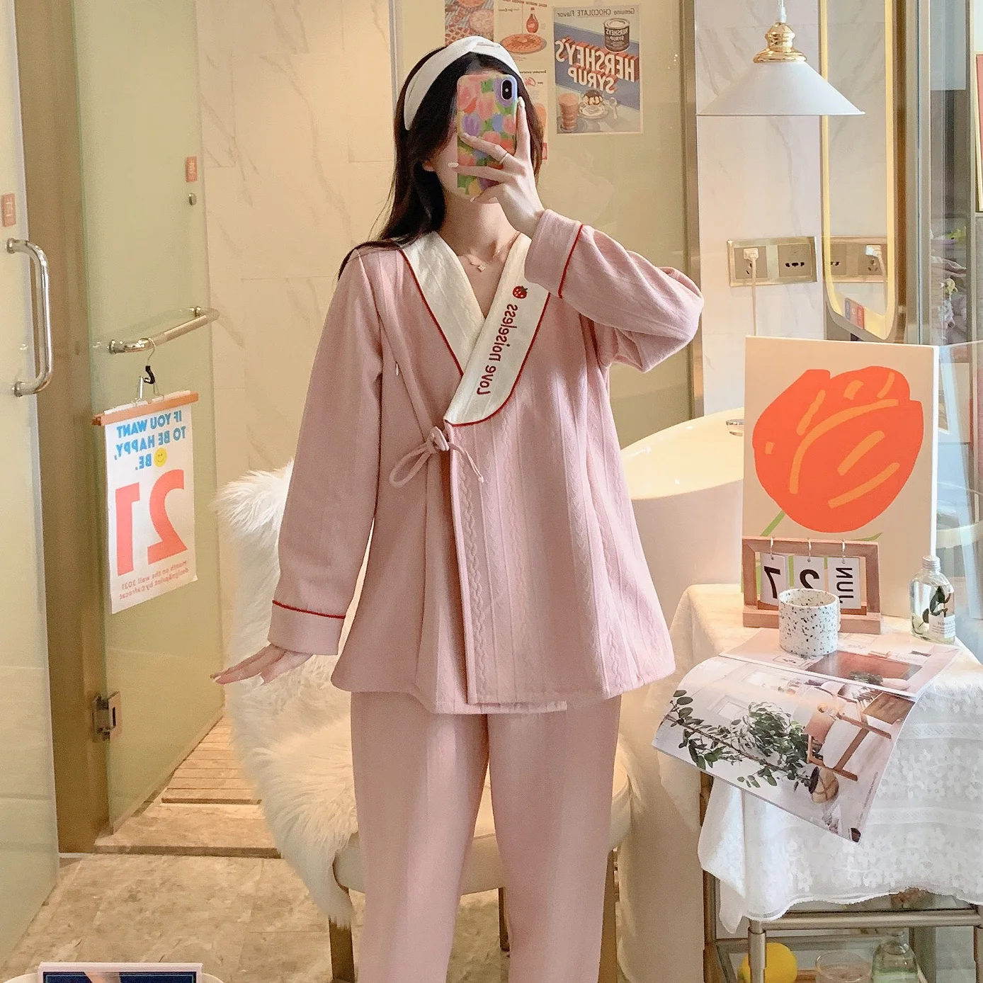 Pijama premamá y lactancia acolchado de algodón cálido para invierno