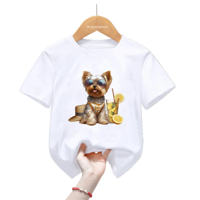 Camiseta infantil estampado animal Kawaii Harajuku - acuarela Yorkie - imagen 3