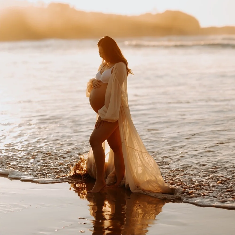 Vestido premamá para sesión de fotos con gasa transparente sexy - imagen 2