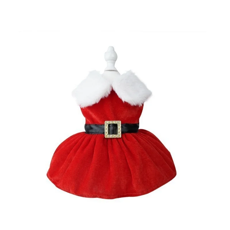 Vestido navideño de terciopelo dorado para perro con lazo verde - imagen 3