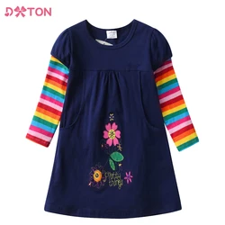 DXTON Vestido bordado de algodón para niña con flores y bolsillos