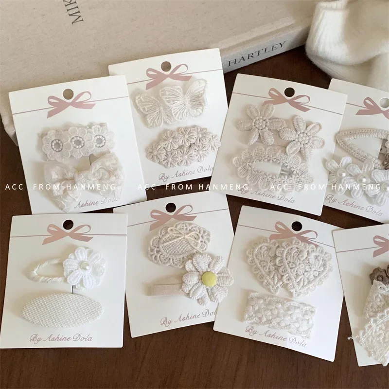 Pinza de pelo encaje retro para niñas - Lazo beige flor mariposa - imagen 2