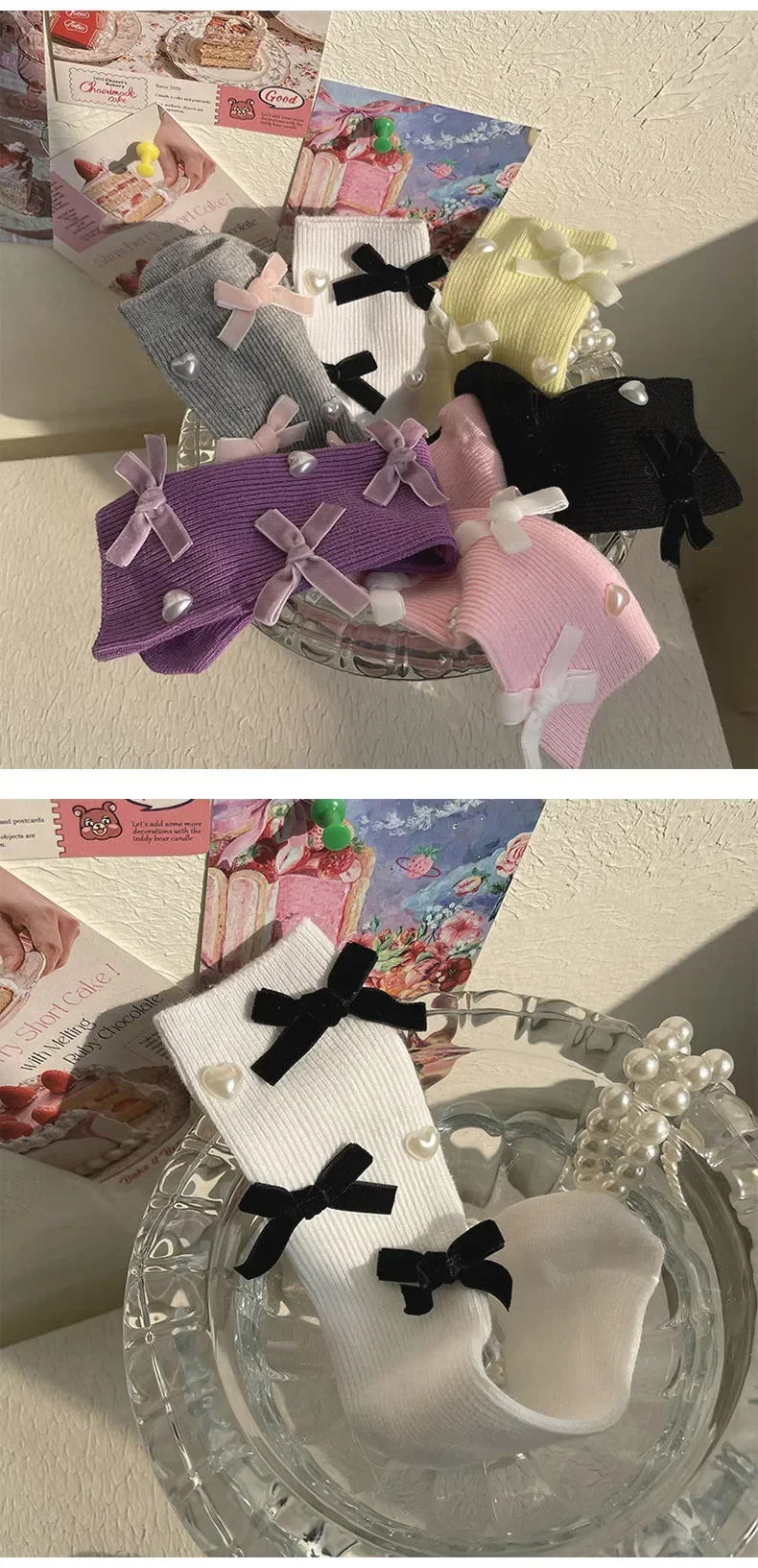 Calcetines estilo corazón con lazo