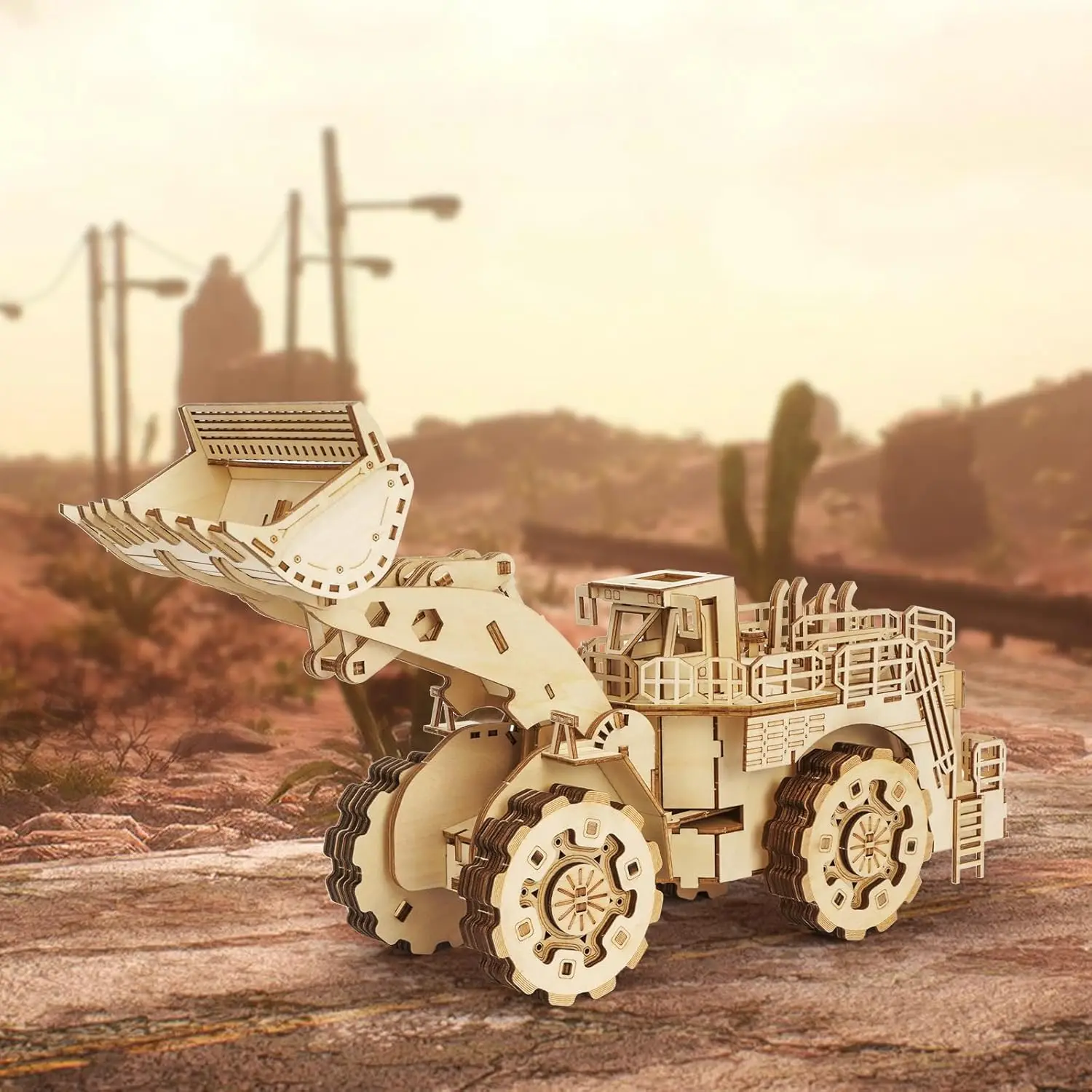 Rompecabezas 3D de madera bulldozer, modelo DIY educativo