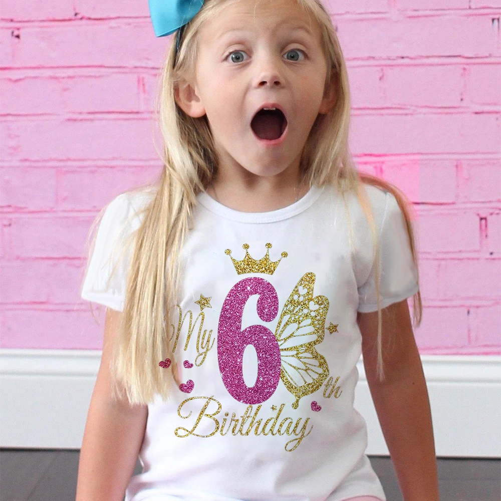 Camiseta de cumpleaños para niñas con estampado de mariposas - imagen 3