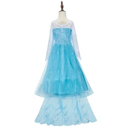 Disfraz de Elsa niña – vestido princesa de tul azul manga larga