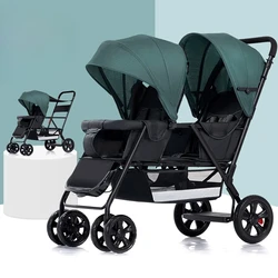 Silla de paseo gemelar tipo jogger con reclinado total y cesta
