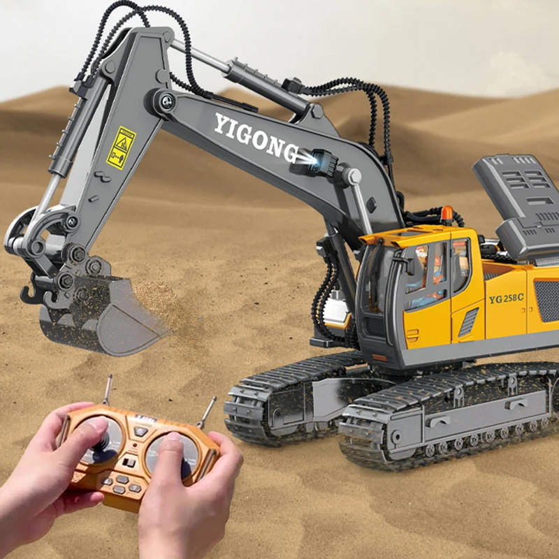 Coche RC con excavadora bulldozer para niños, juguete robusto - imagen 2
