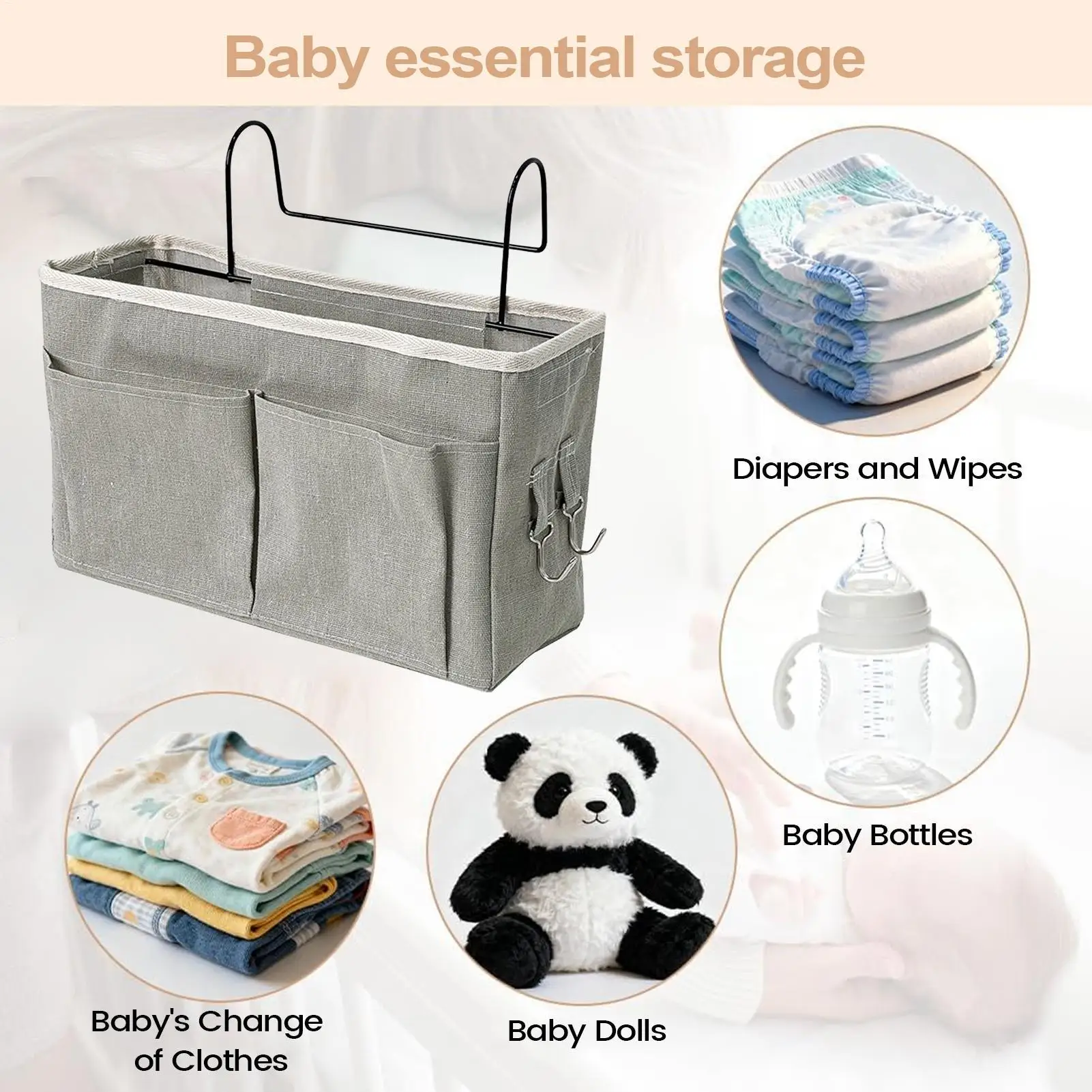Organizador portátil para cabecera con bolsillo de pañales ajustable - imagen 2
