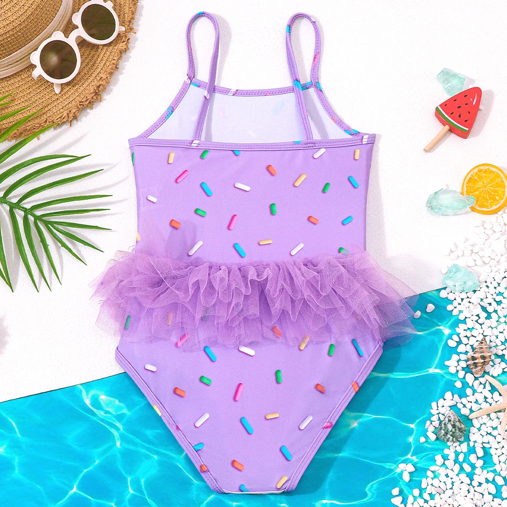 Traje de baño niña con estampado veraniego y tutú de playa suave - imagen 3