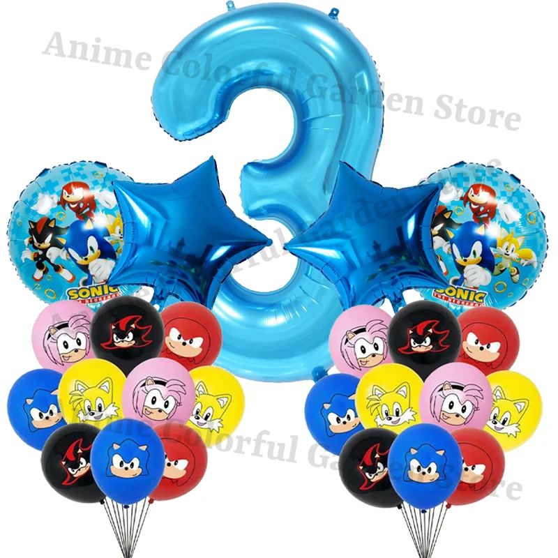 Globos Sonic con números para cumpleaños infantil de niños y niñas