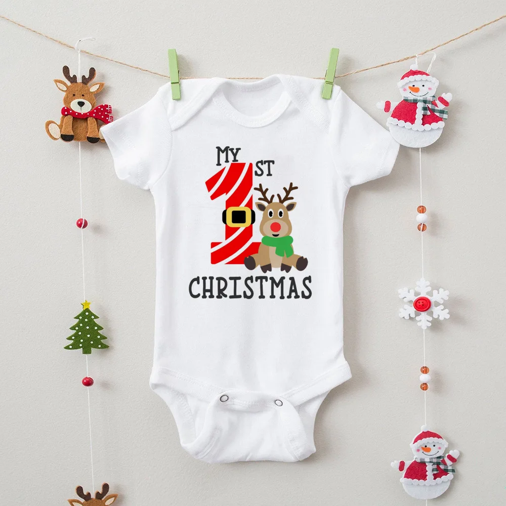 Mono navideño de algodón para bebé con primer estampado festivo
