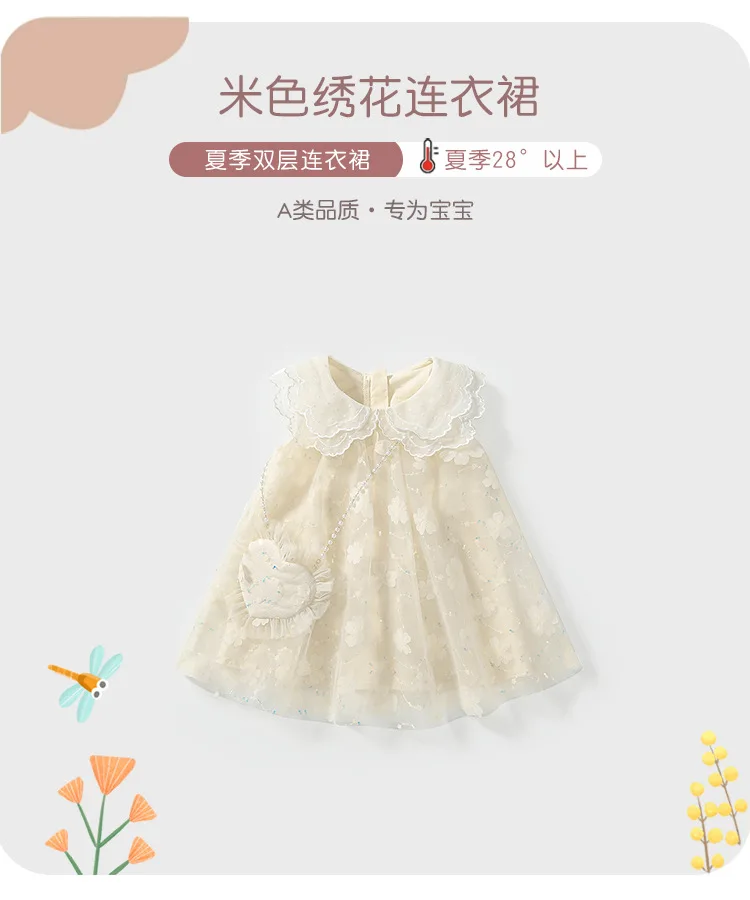 Vestido de verano de 2 piezas con cuello Peter Pan y flores de malla