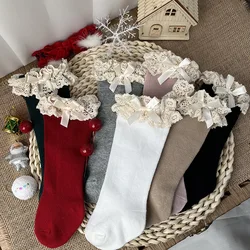 Calcetin blanco de algodón con volantes para niña – Invierno y otoño