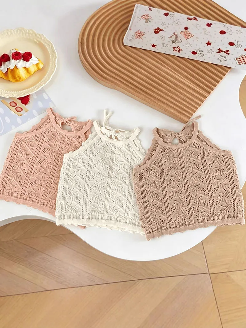 Chaleco de punto calado sin mangas para niñas de verano