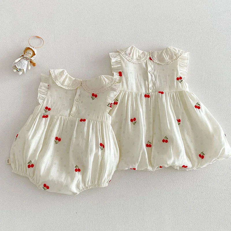 MILANCEL Mono de Verano Bebé con Encaje – Estampado Cereza 3-24 Meses - imagen 2
