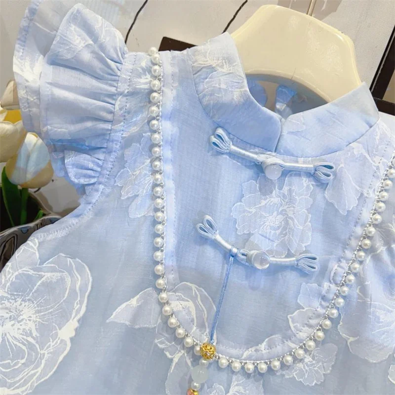 Vestido sin mangas para niña de verano, falda fluida elegante
