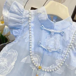 Vestido sin mangas para niña de verano, falda fluida elegante