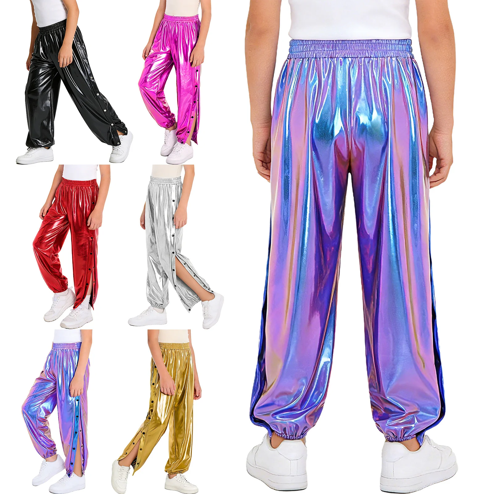 Pantalones metálicos niños con botones a presión y cintura elástica - imagen 5