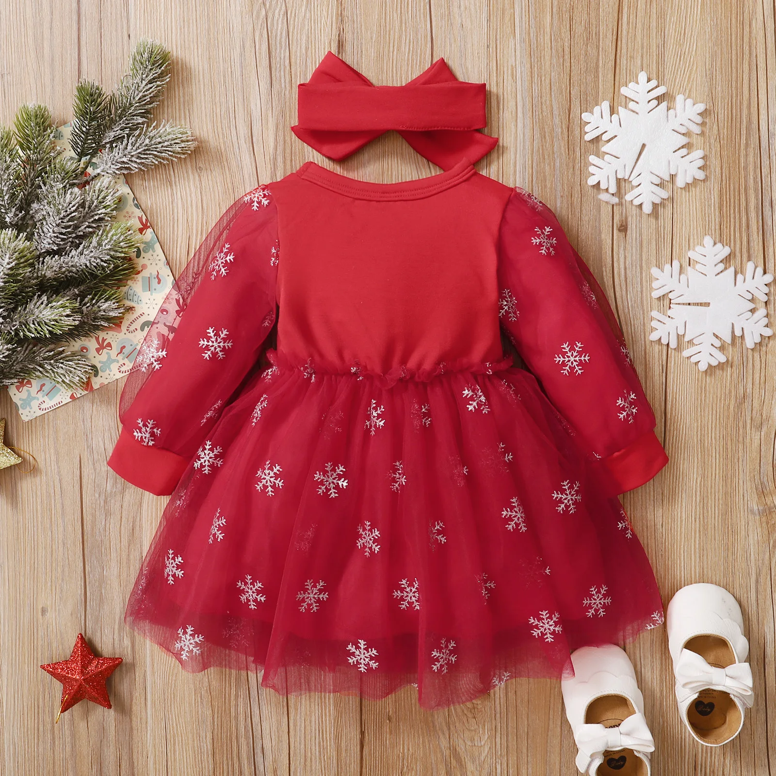 Vestido de princesa con manga larga y diadema para niña - imagen 2