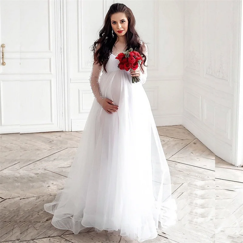 Vestido premamá manga larga para sesión de fotos
