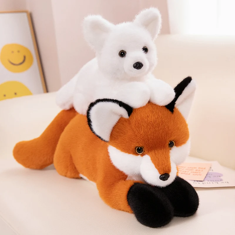 Peluche zorro blanco y rojo de cola larga, suave - imagen 5