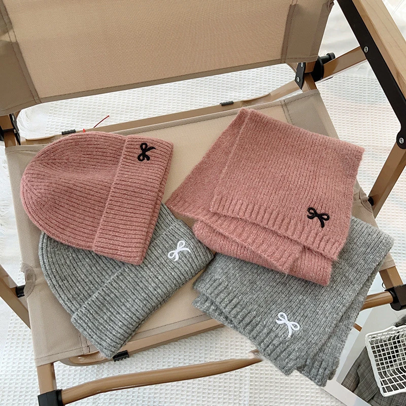 Gorros de punto para niños con lazo coreano - Conjunto invernal - imagen 3