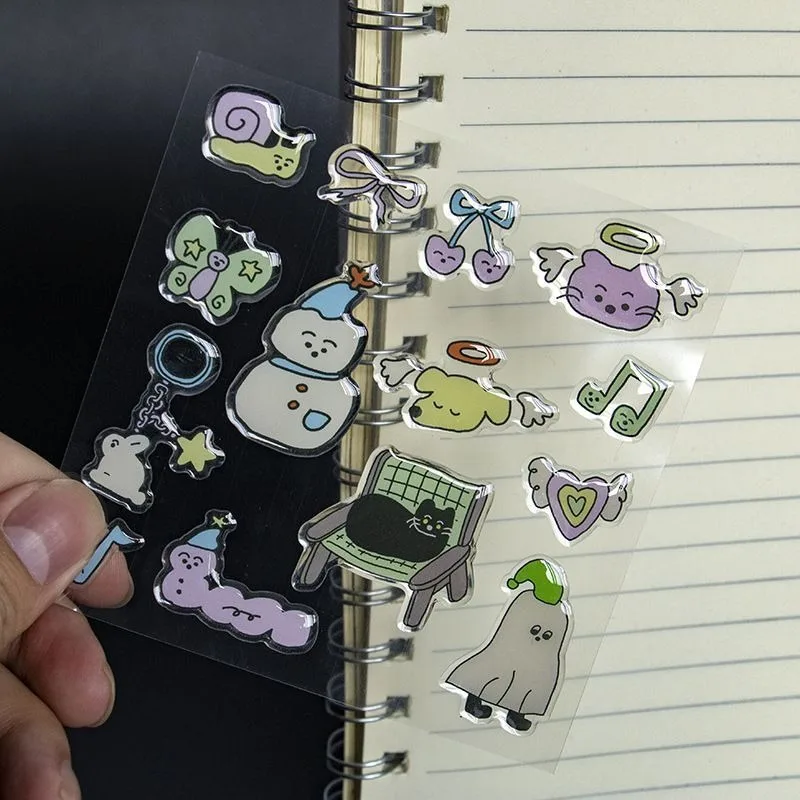 Pegatinas de gel con diseño perro kawaii 3D adhesivas para dispositivo electrónico