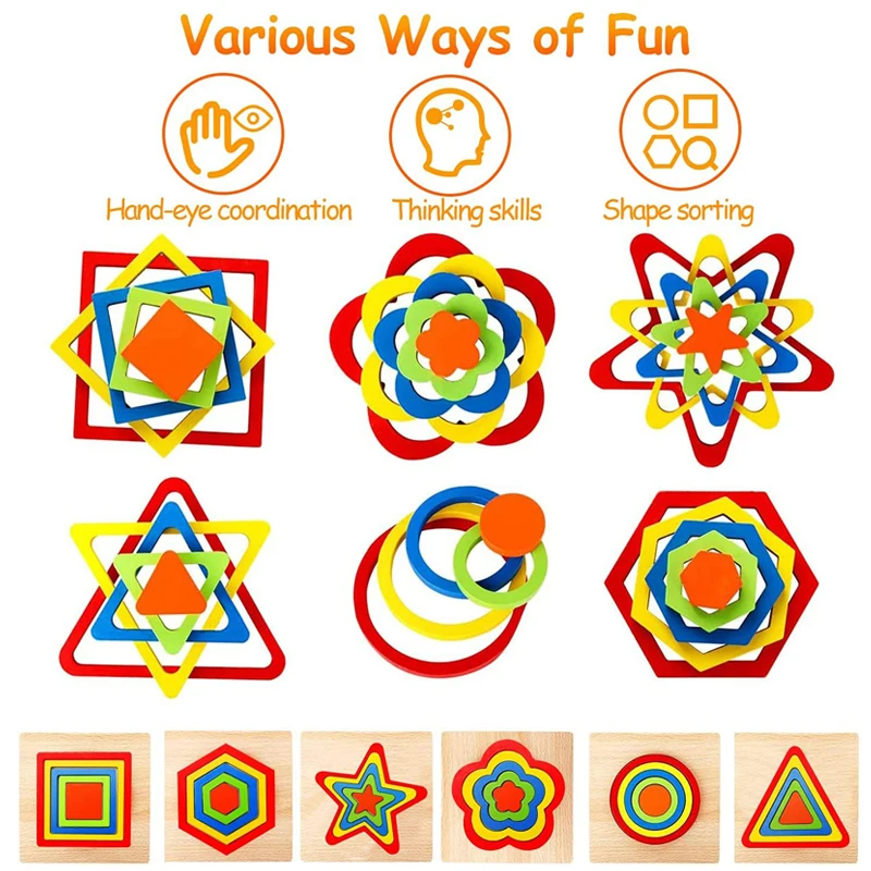 Rompecabezas Montessori de formas geométricas madera para niños - imagen 2
