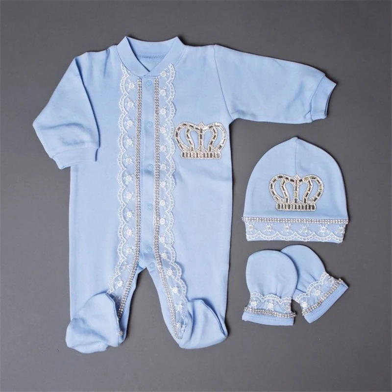 Rubybelle traje de bautizo bebé azul claro con corona y bling