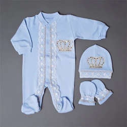 Rubybelle traje de bautizo bebé azul claro con corona y bling