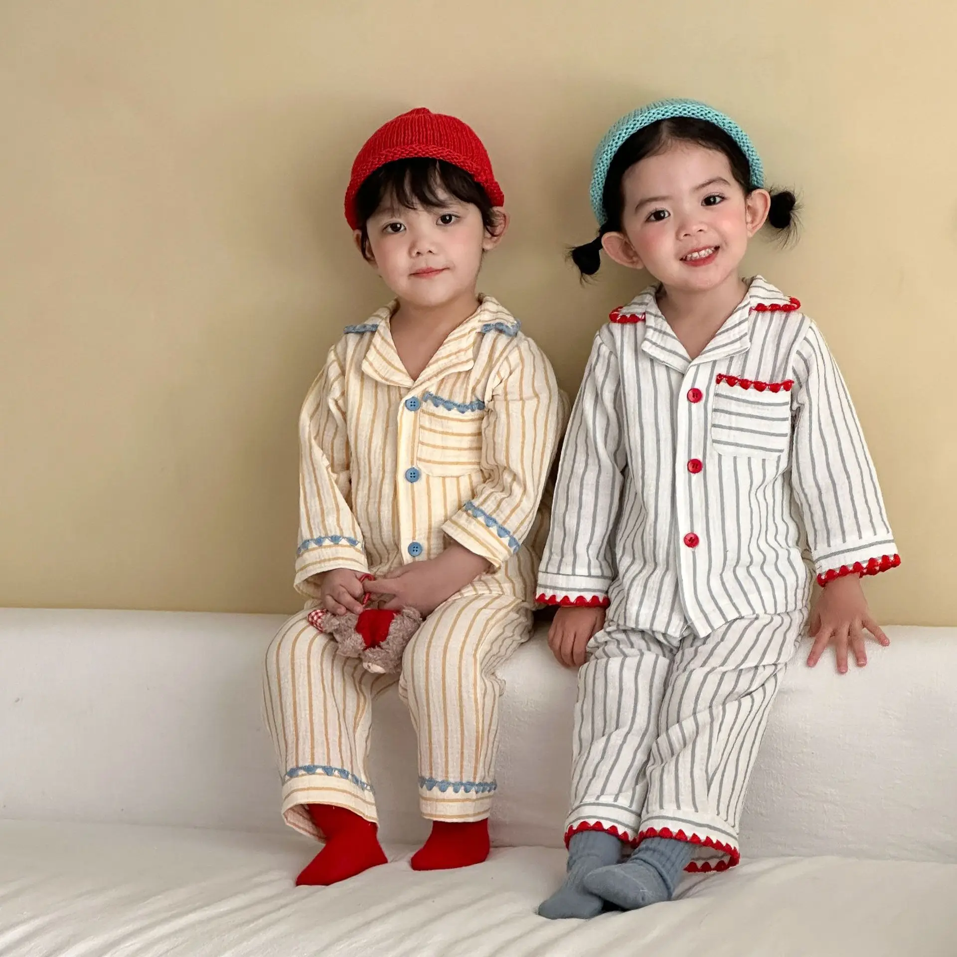Conjunto pijama de rayas algodón suave para dormir infantil niños - imagen 5