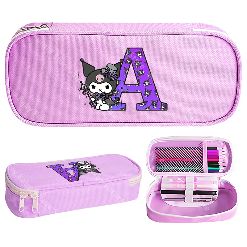 Estuche escolar Kuromi de tela Oxford con letras para niñas
