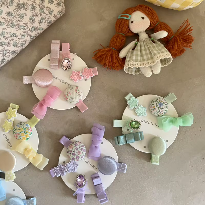 Pinzas de pelo con lazo floral y horquillas laterales para niñas - imagen 3