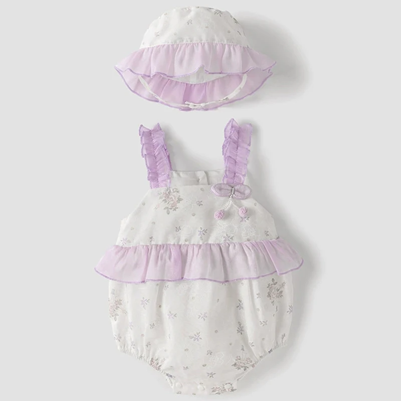 Vestido veraniego para niña de algodón floral con sombrero incluido