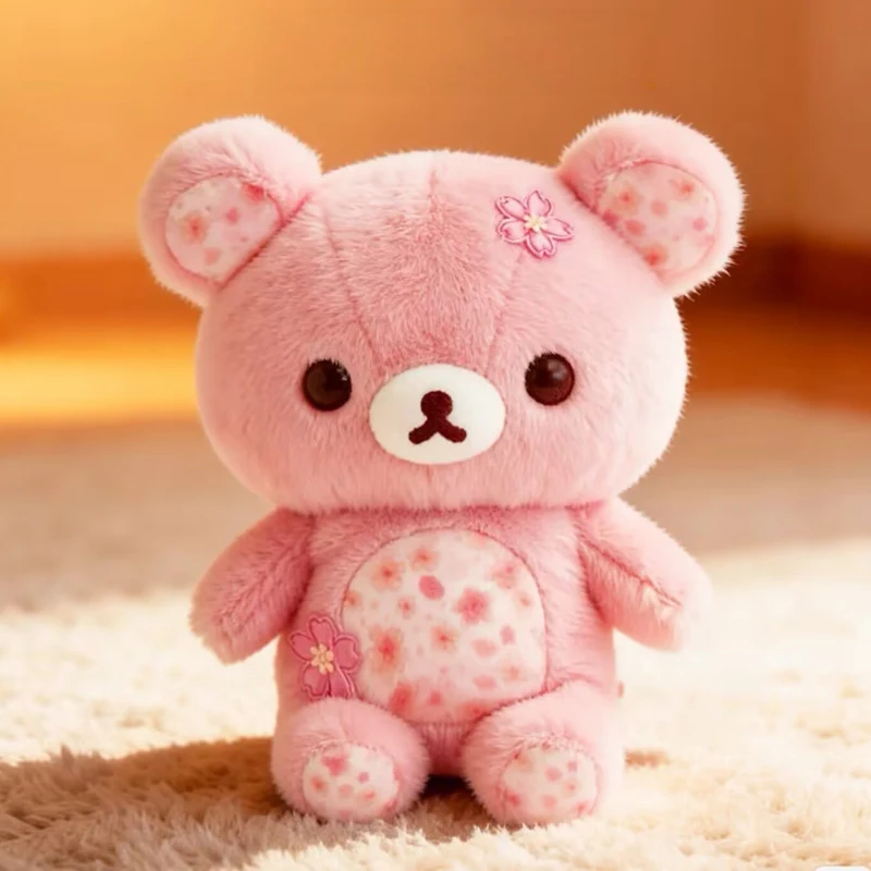 Peluche Rilakkuma rosa con flores de cerezo, suave para dormir