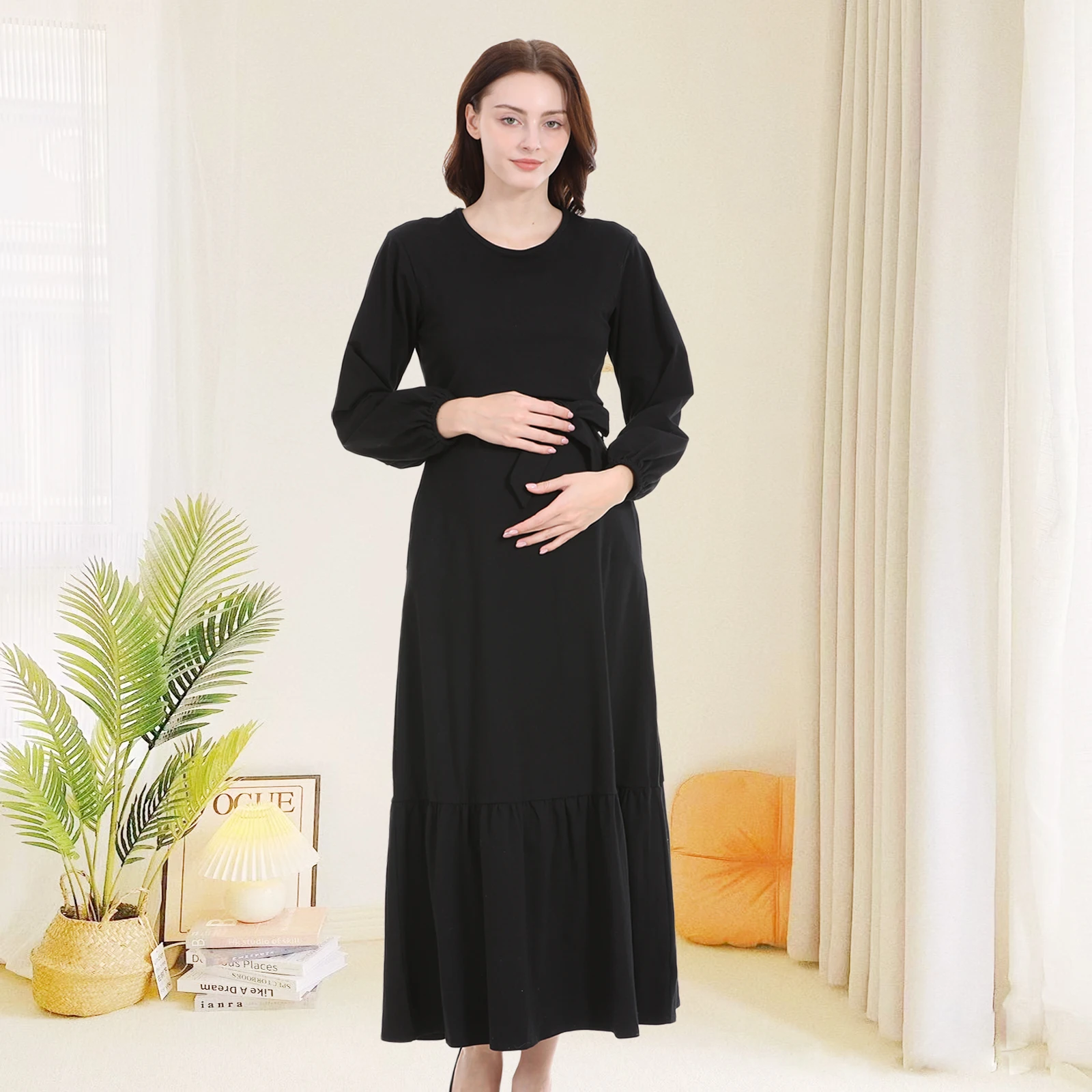 Vestido premamá manga larga elegante para embarazadas - imagen 4