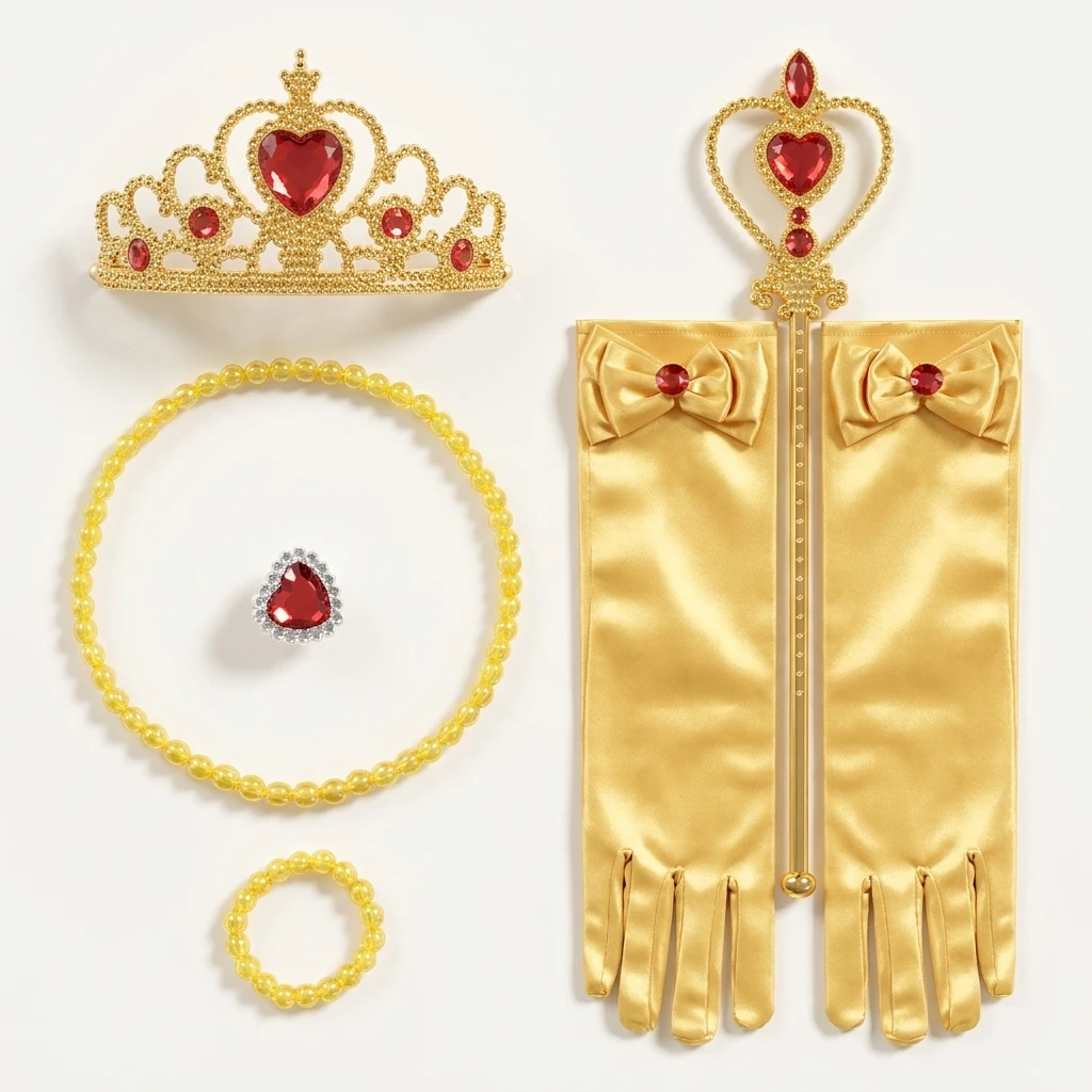 Accesorios de princesa para disfraz con tiara dorada, varita y guantes