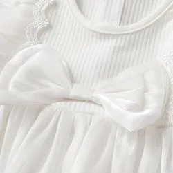 Mono de verano para niña blanco en malla sin mangas con lazo