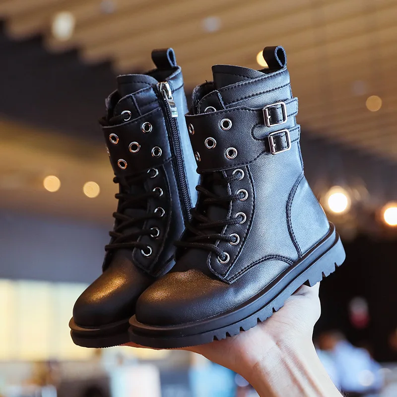 Botines anticchoque de cuero para niña – Estilo británico otoño