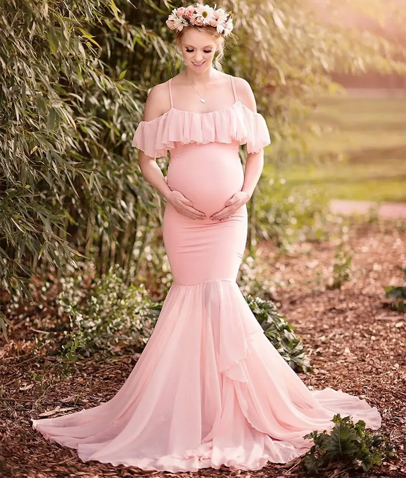 Vestido de maternidad sirena sin hombros para sesión de fotos