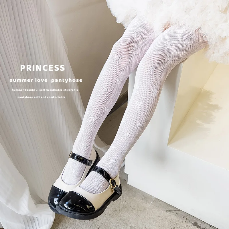 Pantimedias con lazo estilo japonés para niñas de malla ligera - imagen 3
