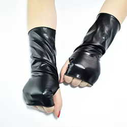 Guantes sin dedos de cuero brillante estilo punk para fiesta y disfraces