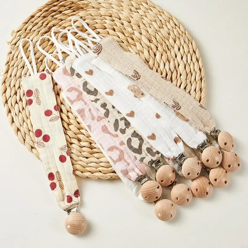 Cadena de madera para chupete de bebé – Algodón estampado - imagen 5