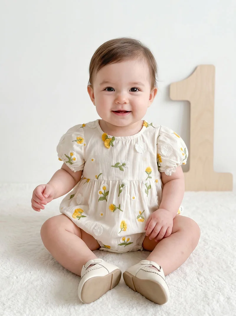 Body verano bebé niña – cómodo y ventilado con bordados margaritas - imagen 3