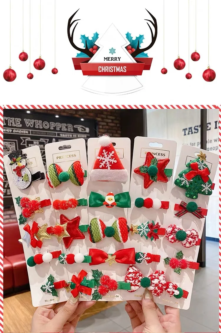 Lazos y clips de Navidad infantiles en diseños de muñeco de nieve y árbol