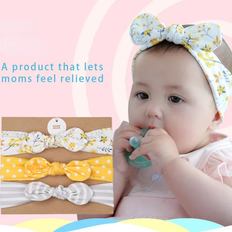 Diademas elásticas con lazo y flores para niña – Pack de 3 - imagen 2