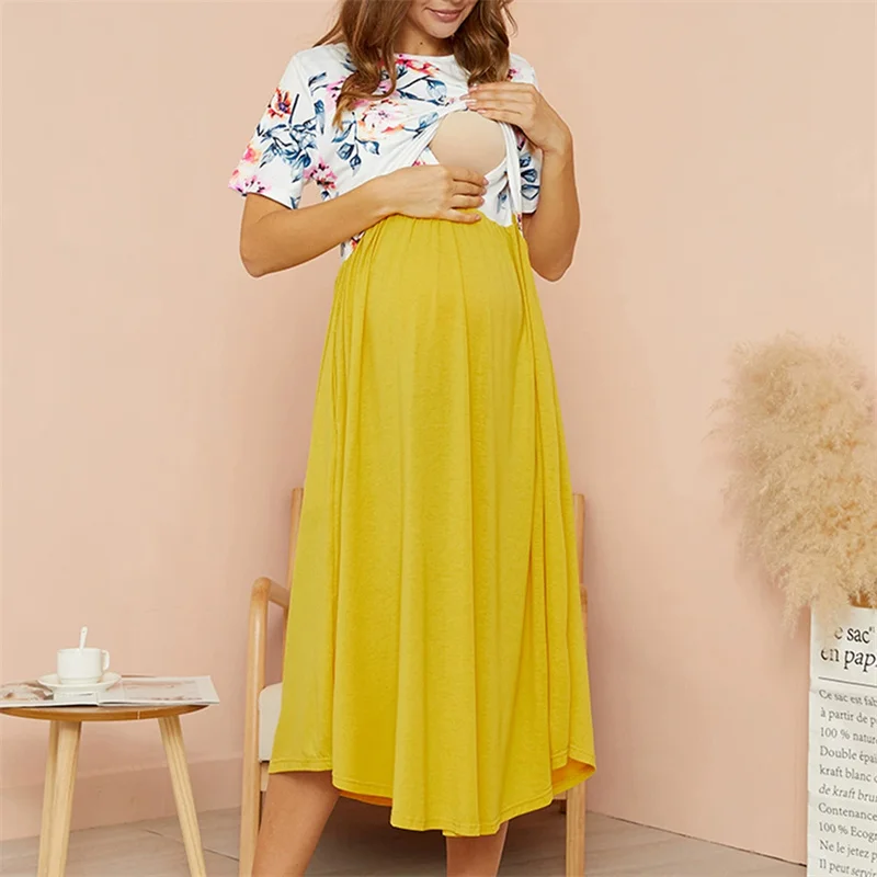 Vestido de lactancia manga corta y cuello redondo para verano