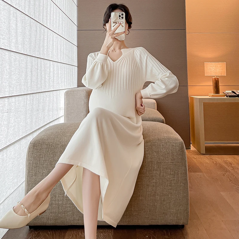 Vestido de punto premamá holgado otoño invierno – recto elegante